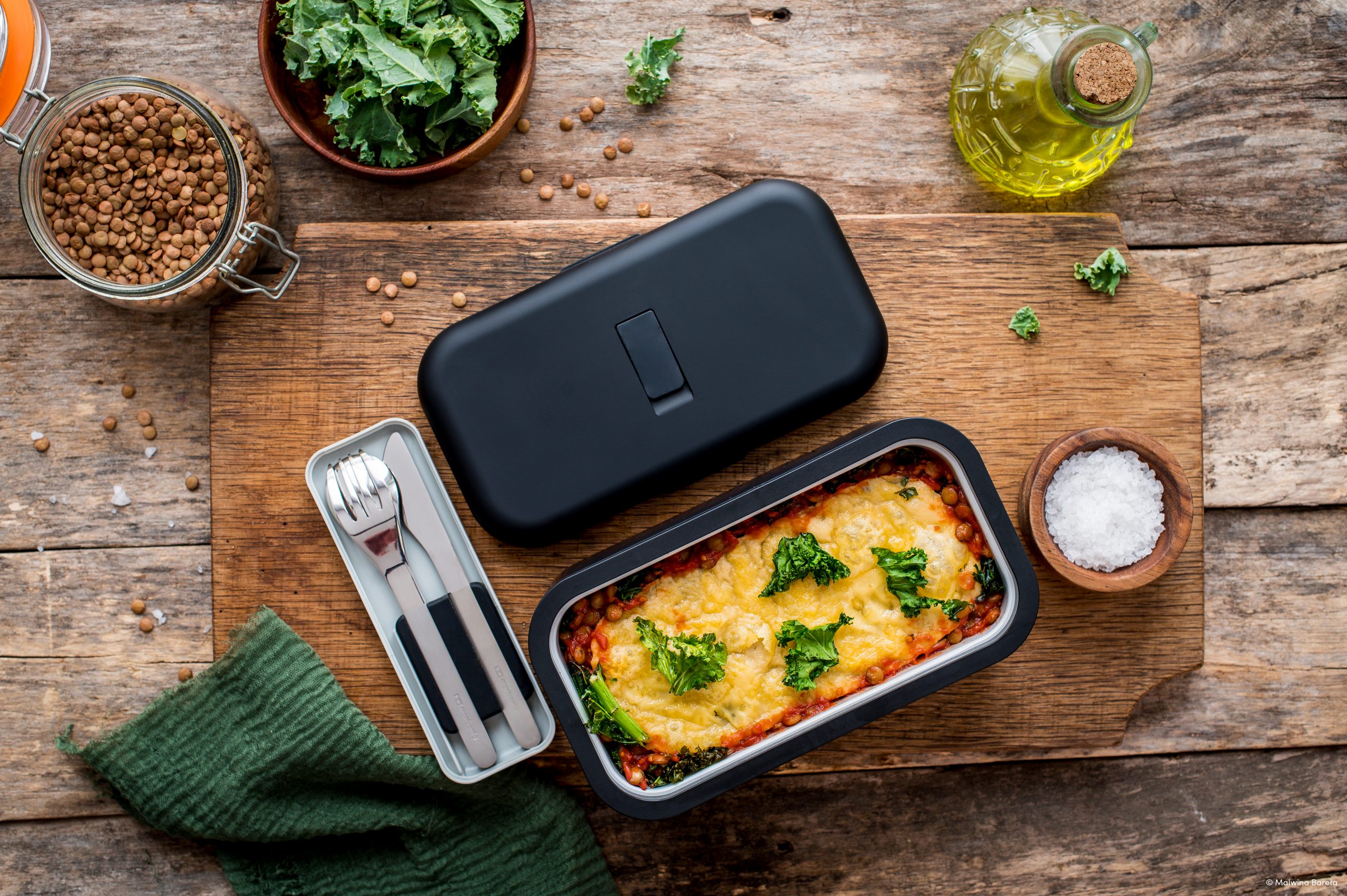 Moussaka aux lentilles et chou kale